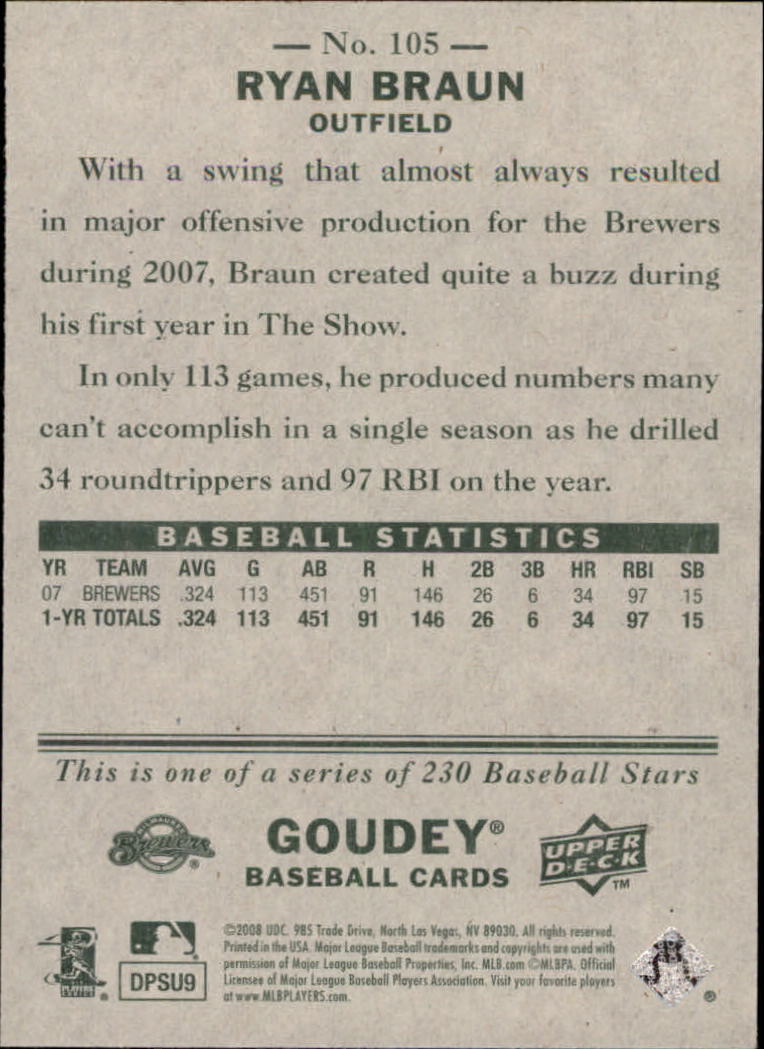 A1813- 2008 Upper Deck Goudey BB Card #s 1-200 -You Pick- 15+ FREE US SHIP - Picture 199 of 387