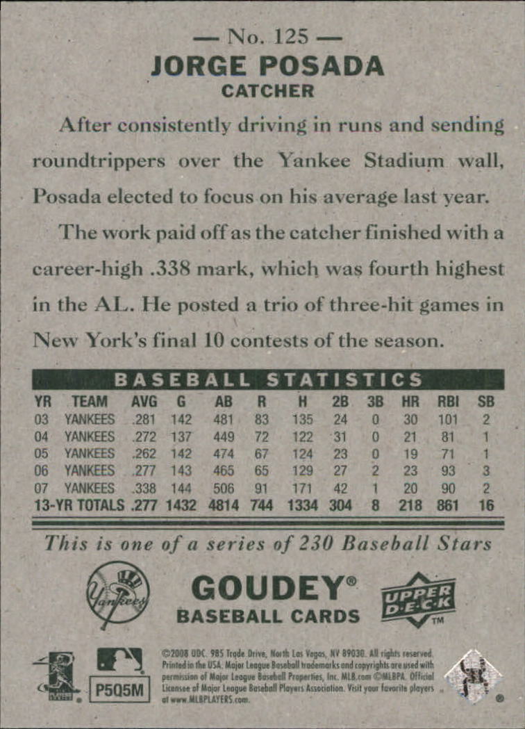 A1813- 2008 Upper Deck Goudey BB Card #s 1-200 -You Pick- 15+ FREE US SHIP - Picture 239 of 387