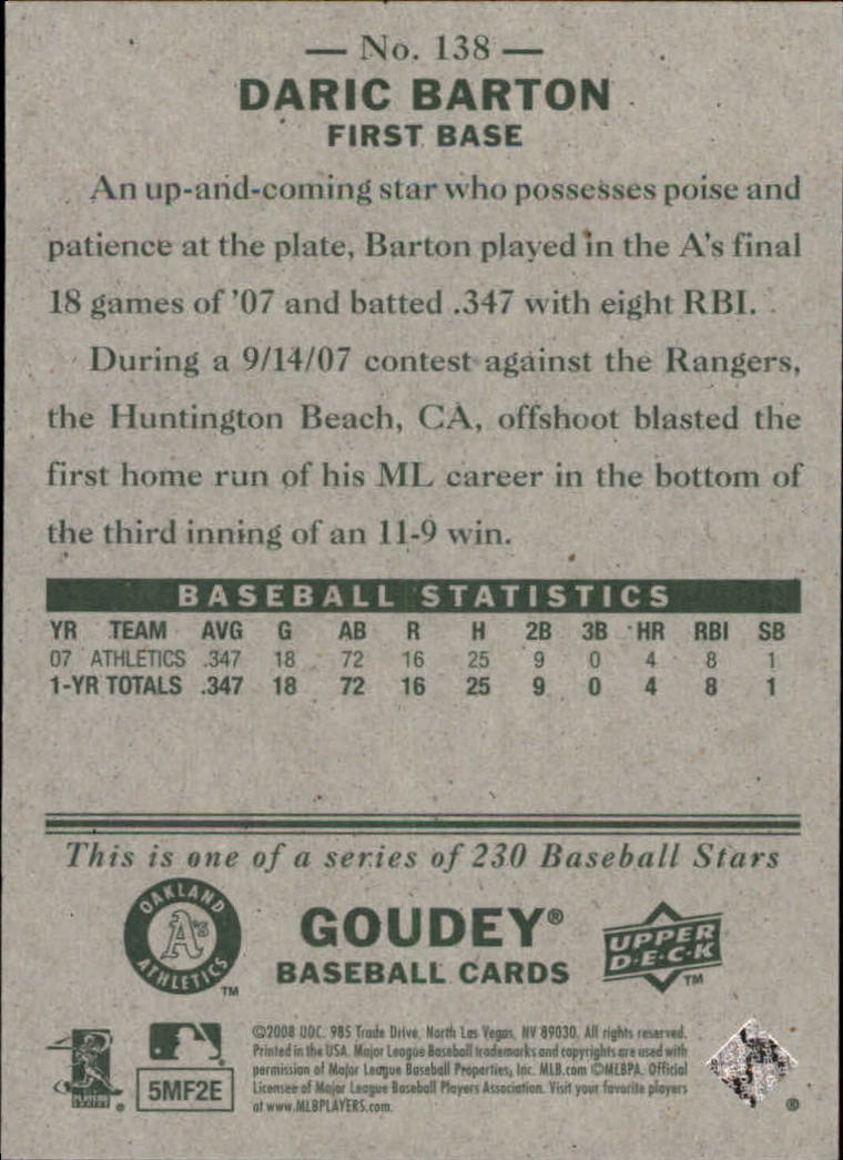 A1813- 2008 Upper Deck Goudey BB Card #s 1-200 -You Pick- 15+ FREE US SHIP - Picture 265 of 387