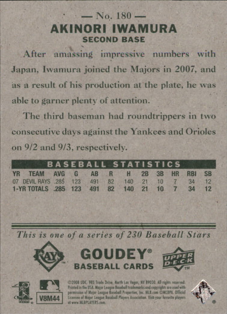 A1813- 2008 Upper Deck Goudey BB Card #s 1-200 -You Pick- 15+ FREE US SHIP - Picture 347 of 387