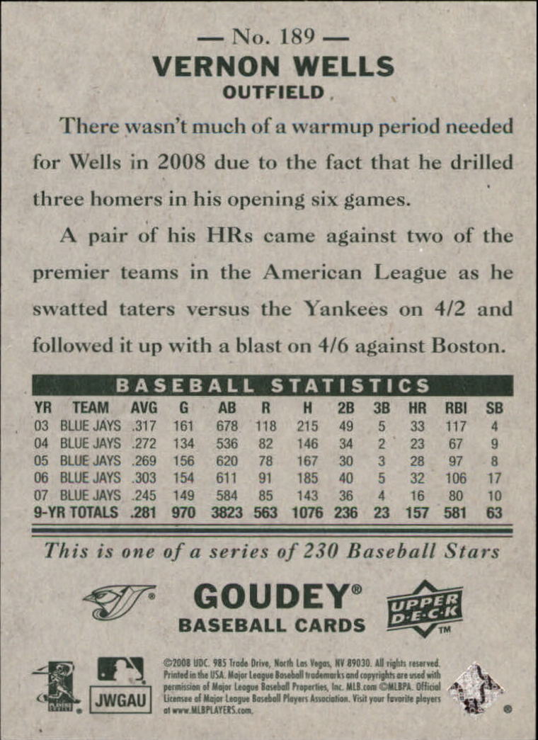 A1813- 2008 Upper Deck Goudey BB Card #s 1-200 -You Pick- 15+ FREE US SHIP - Picture 365 of 387