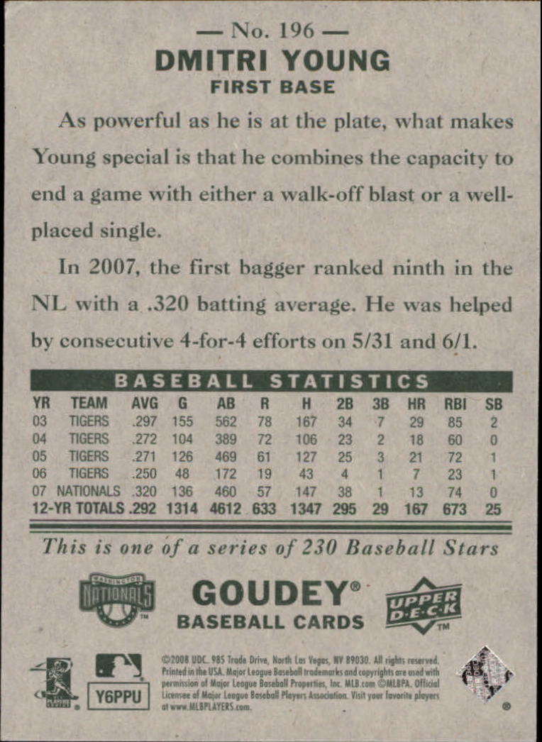 A1813- 2008 Upper Deck Goudey BB Card #s 1-200 -You Pick- 15+ FREE US SHIP - Picture 379 of 387