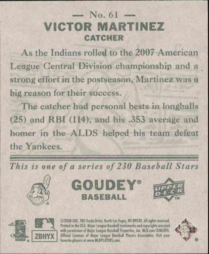 2008 Upper Deck Goudey Mini Green Backs #61 Victor Martinez