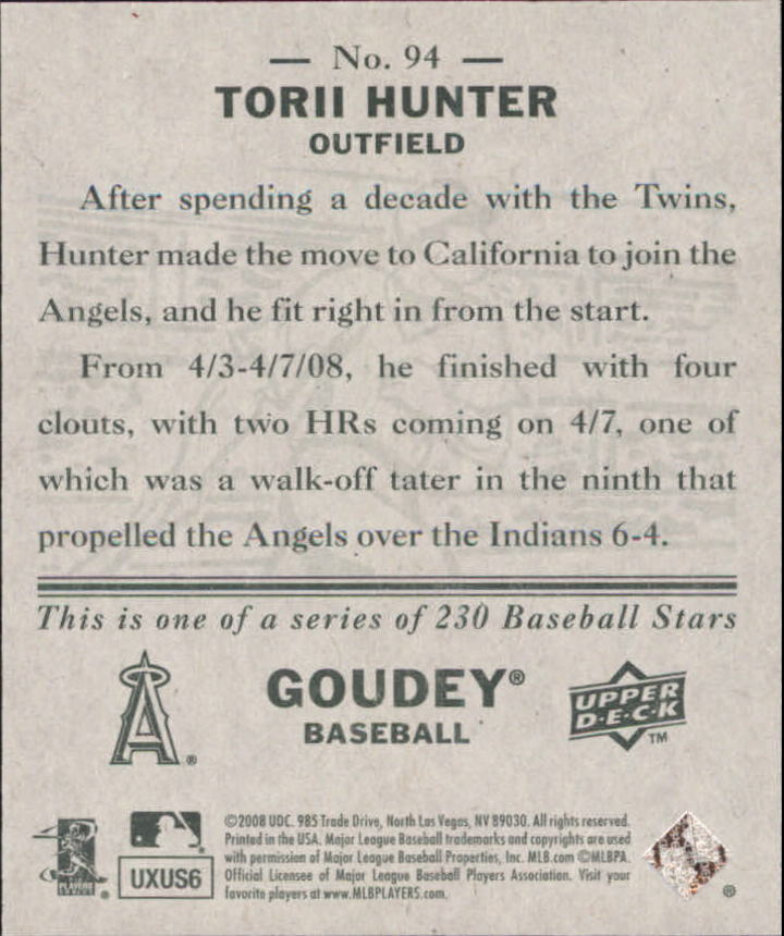 2008 Upper Deck Goudey Mini Green Backs #94 Torii Hunter