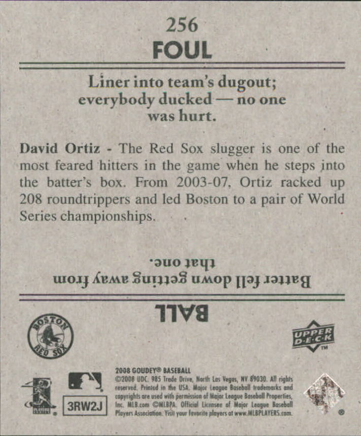 2008 Upper Deck Goudey Mini Green Backs #256 David Ortiz 36 BW
