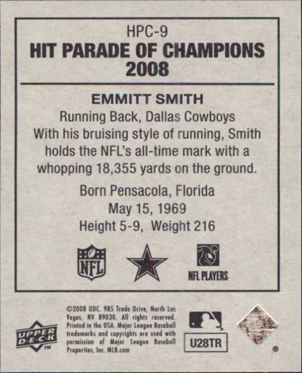 2008 Upper Deck Goudey Hit Parade of Champions #HPC9 Emmitt Smith back image