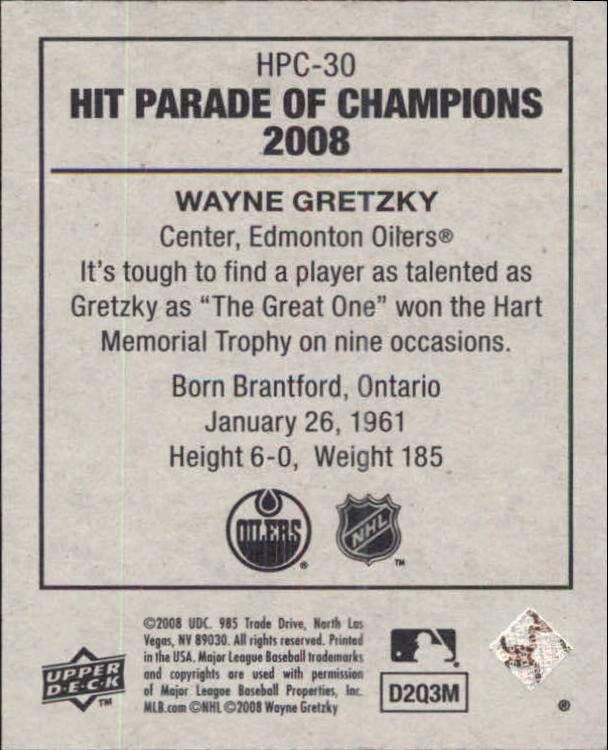 2008 Upper Deck Goudey Hit Parade of Champions #HPC30 Wayne Gretzky back image