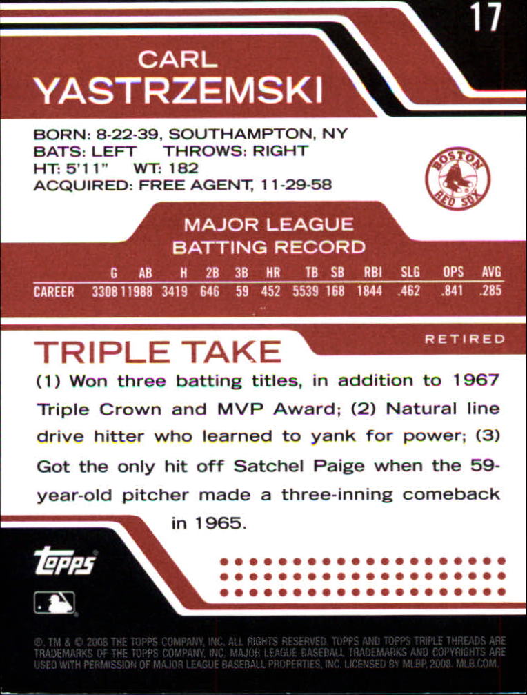 2008 Topps Triple Threads #17 Carl Yastrzemski back image