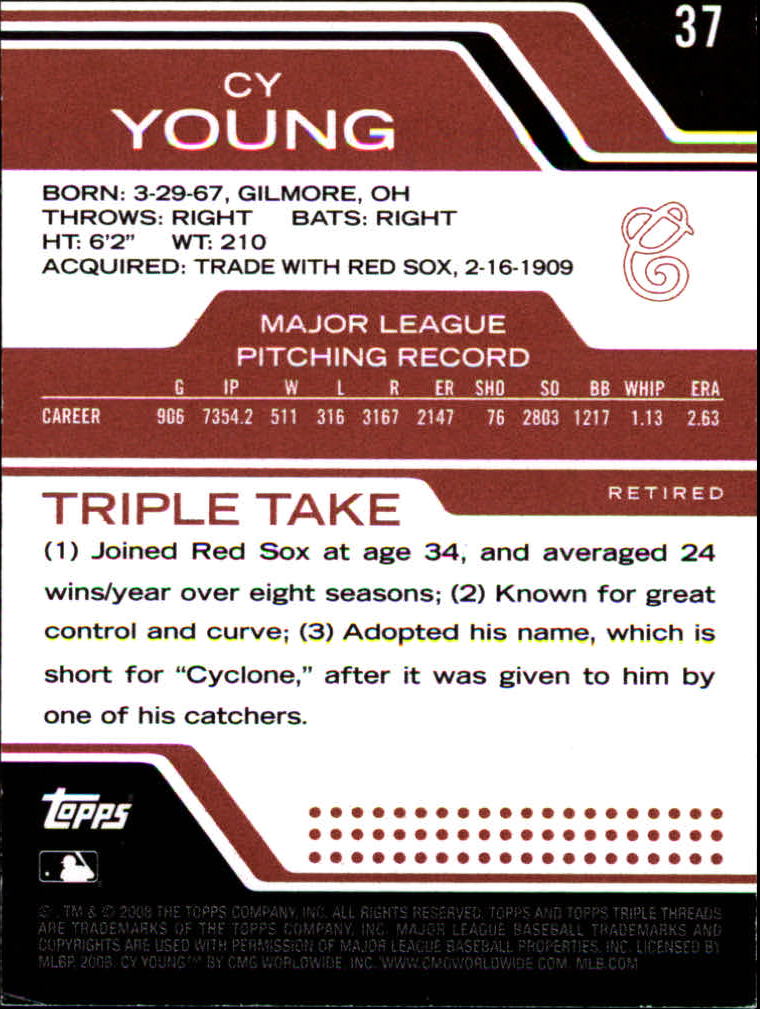 2008 Topps Triple Threads #37 Cy Young back image