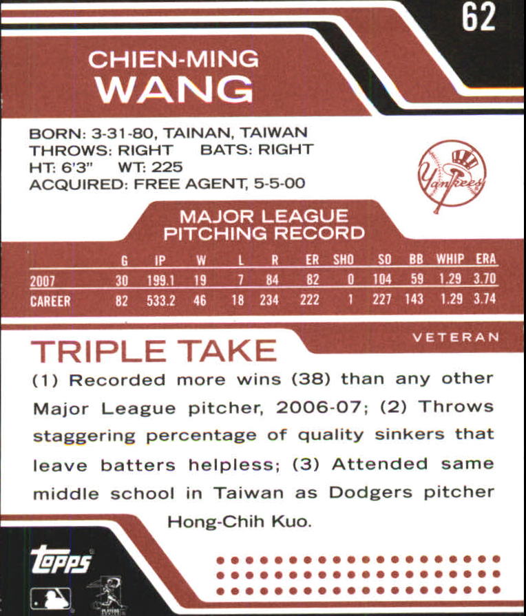 2008 Topps Triple Threads #62 Chien-Ming Wang back image