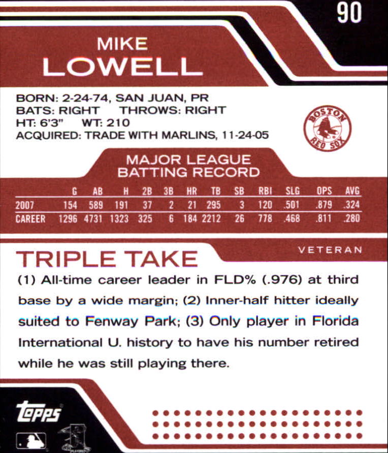 2008 Topps Triple Threads #90 Mike Lowell back image