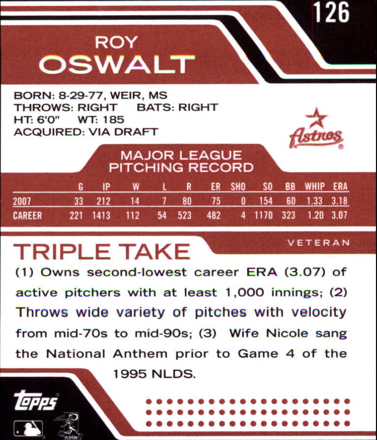 2008 Topps Triple Threads #126 Roy Oswalt back image