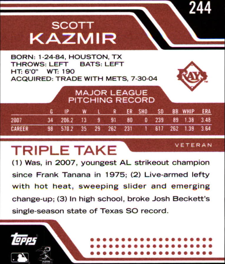 2008 Topps Triple Threads #244 Scott Kazmir back image