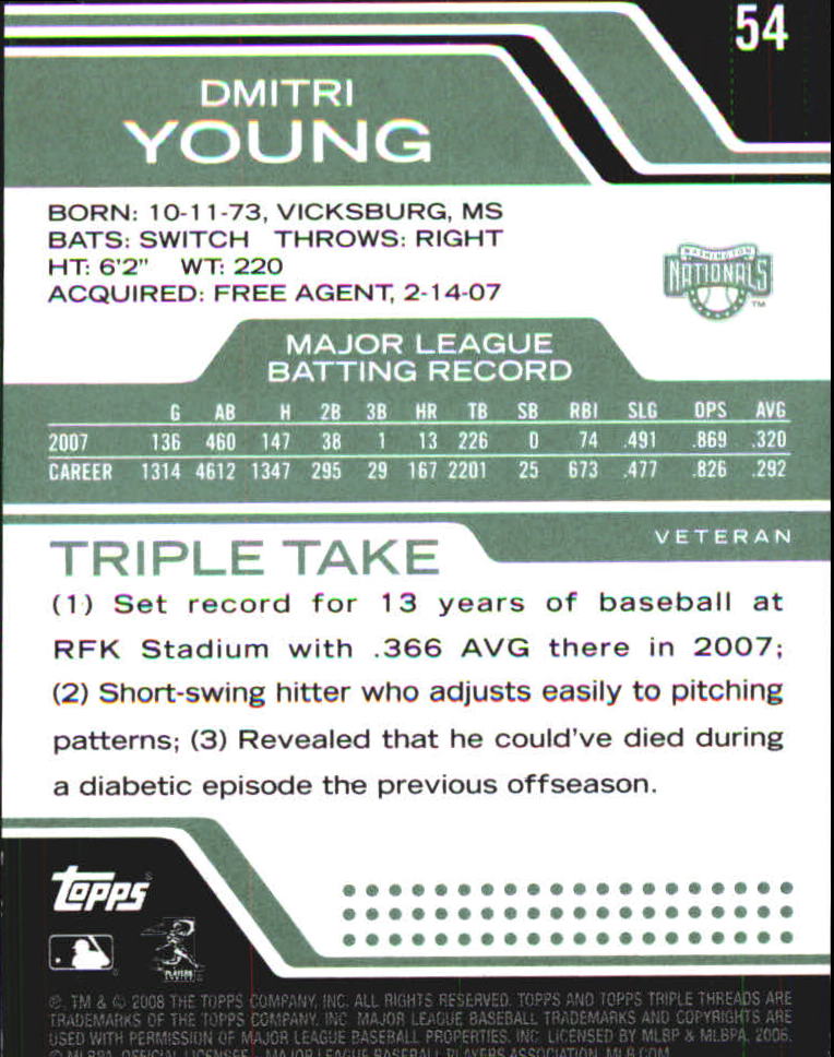 2008 Topps Triple Threads Emerald #54 Dmitri Young back image