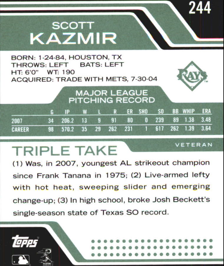 2008 Topps Triple Threads Emerald #244 Scott Kazmir back image