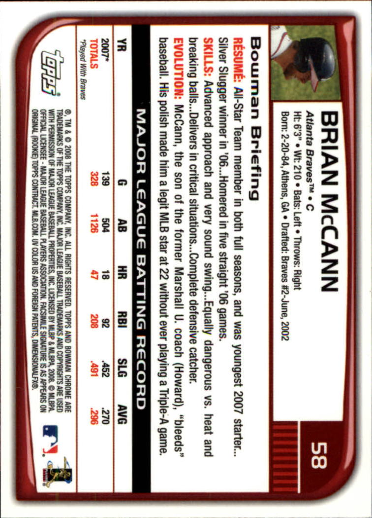 2008 Bowman Chrome #58 Brian McCann back image