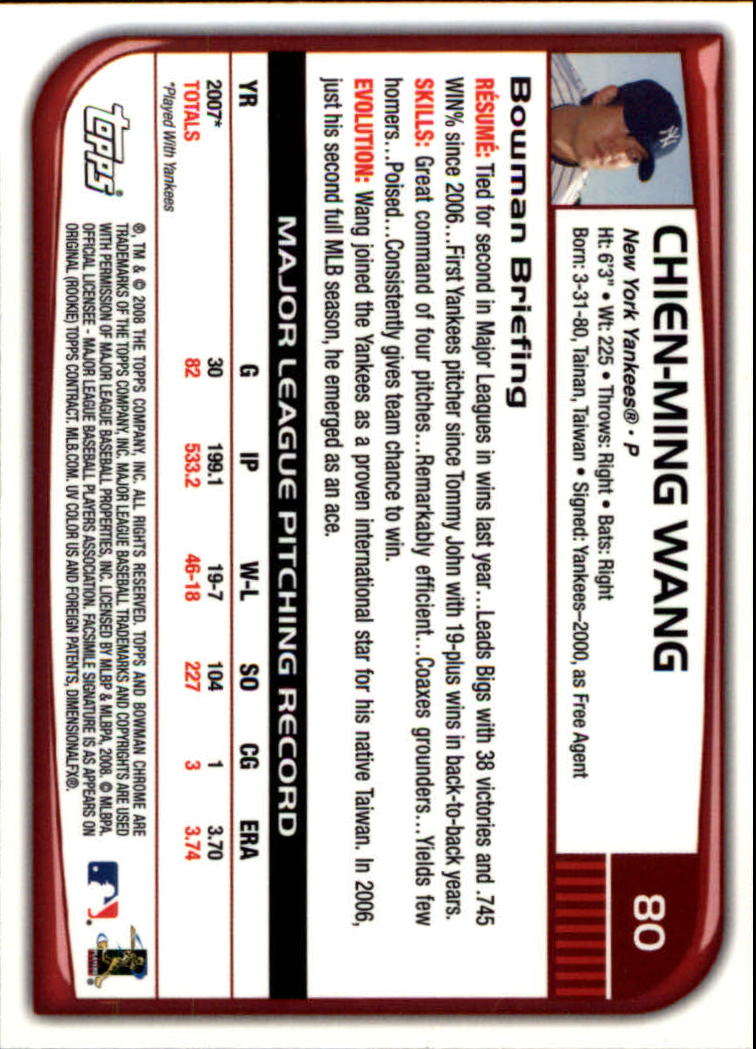 2008 Bowman Chrome #80 Chien-Ming Wang back image