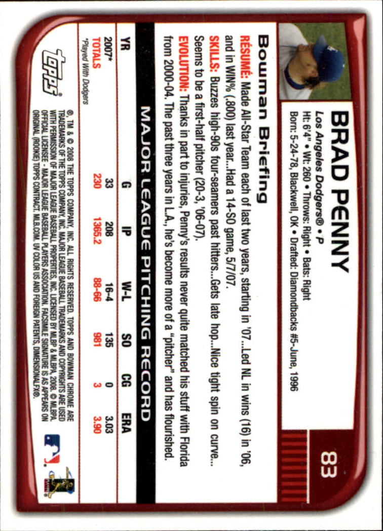 2008 Bowman Chrome #83 Brad Penny back image