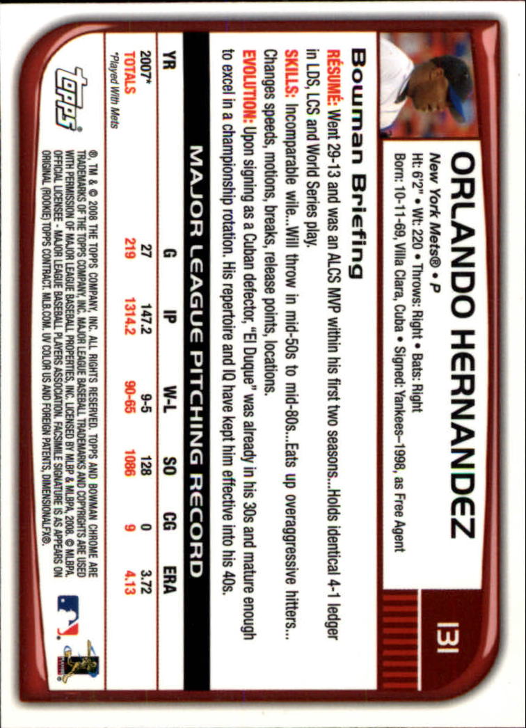 2008 Bowman Chrome #131 Orlando Hernandez back image