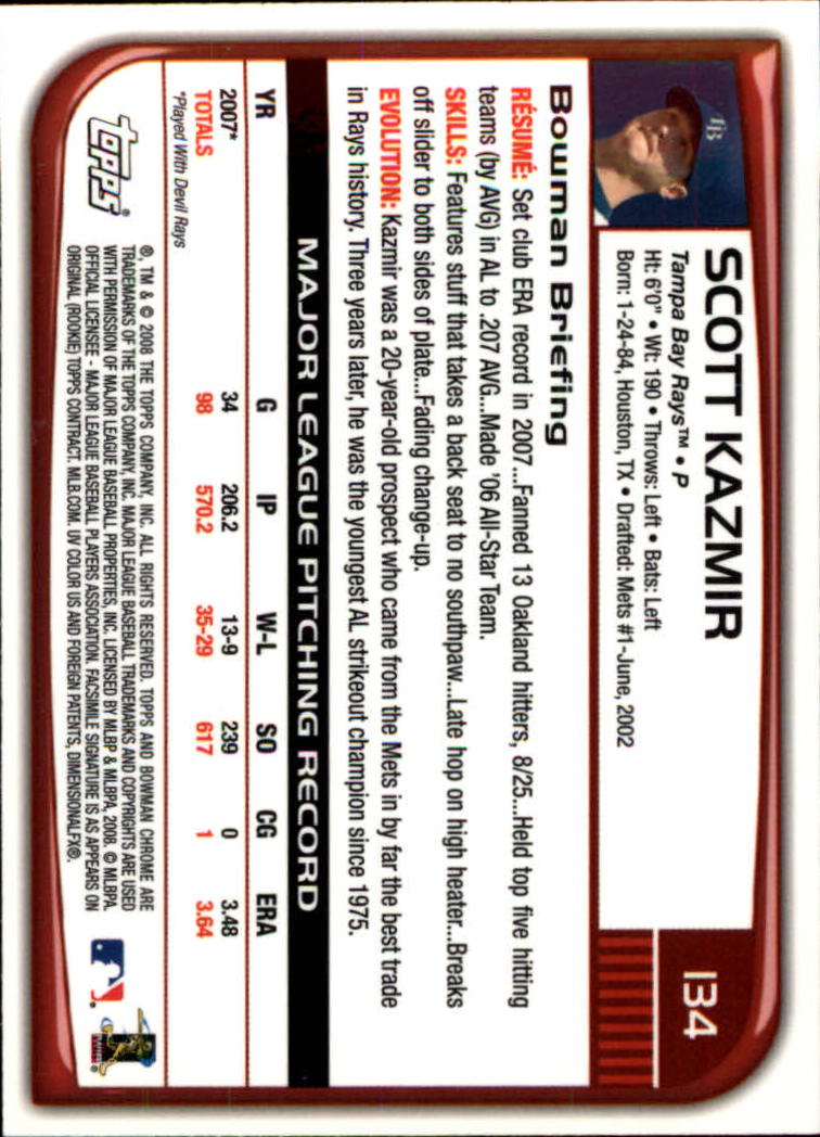 2008 Bowman Chrome #134 Scott Kazmir back image