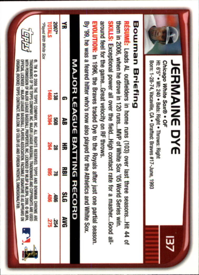 2008 Bowman Chrome #137 Jermaine Dye back image