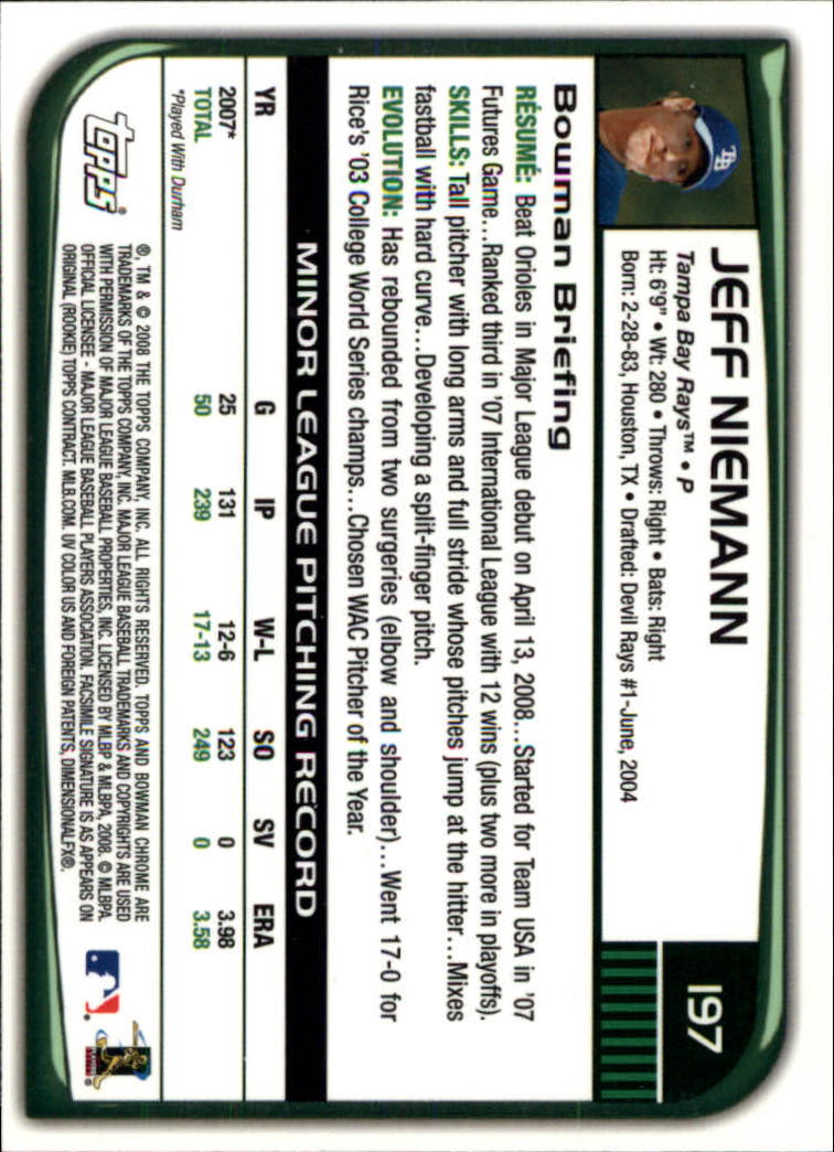 2008 Bowman Chrome #197 Jeff Niemann (RC) back image