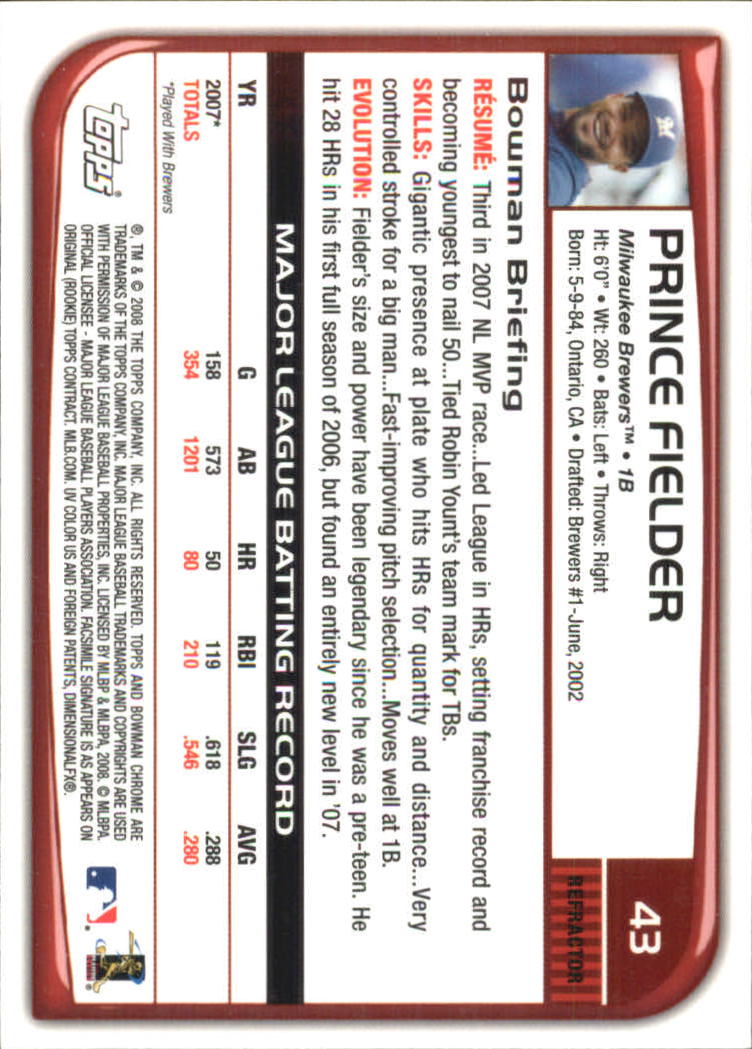B1057- 2008 Bowman Chrome Refractors BB #s 1-220 -You Pick- 15+ FREE US SHIP - Picture 63 of 329