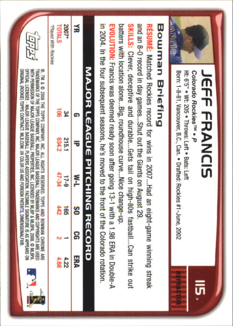 B1057- 2008 Bowman Chrome Refractors BB #s 1-220 -You Pick- 15+ FREE US SHIP - Picture 171 of 329