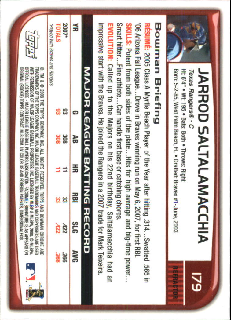 2008 Bowman Chrome Refractors #179 Jarrod Saltalamacchia back image