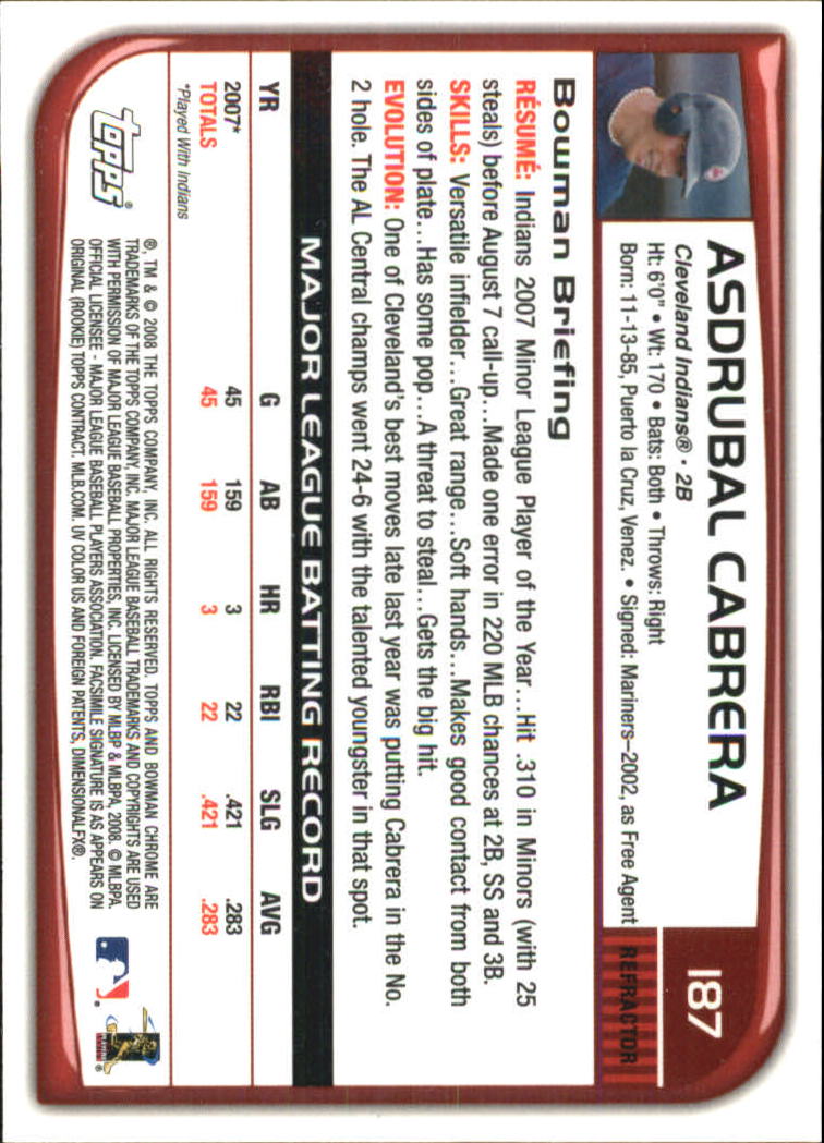 2008 Bowman Chrome Refractors #187 Asdrubal Cabrera back image