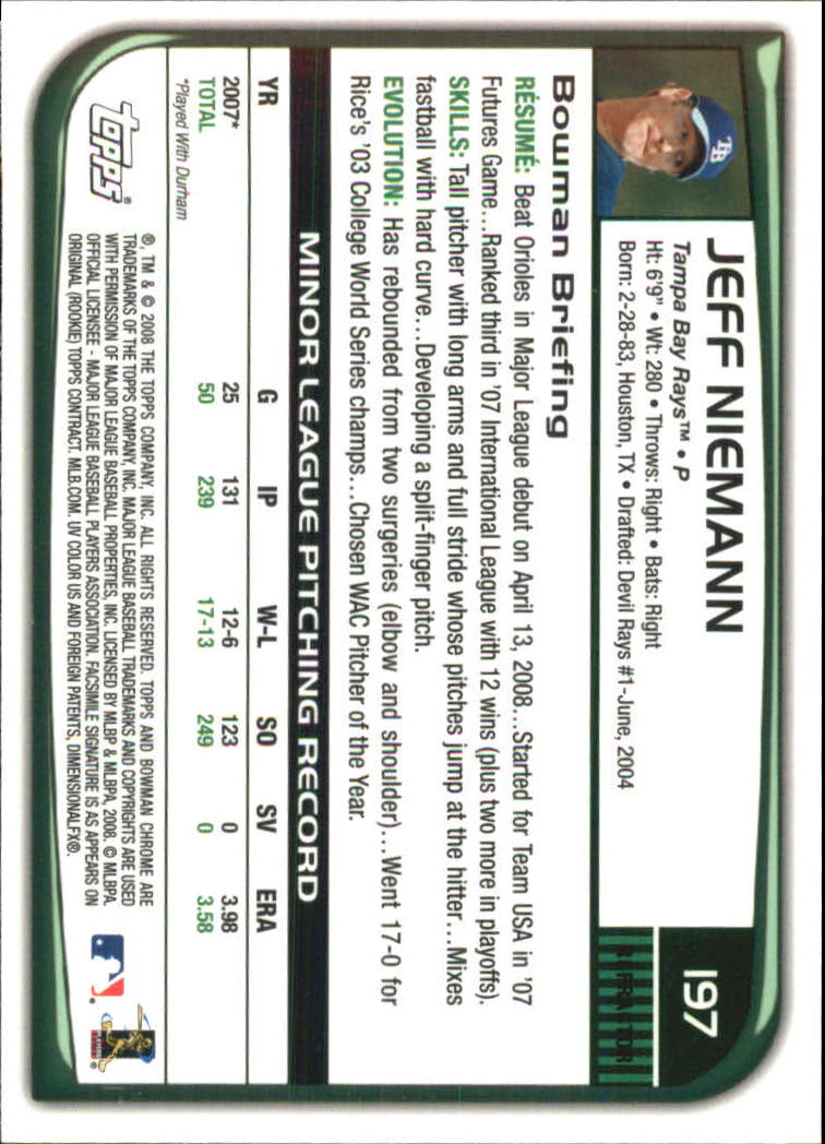 2008 Bowman Chrome Refractors #197 Jeff Niemann back image
