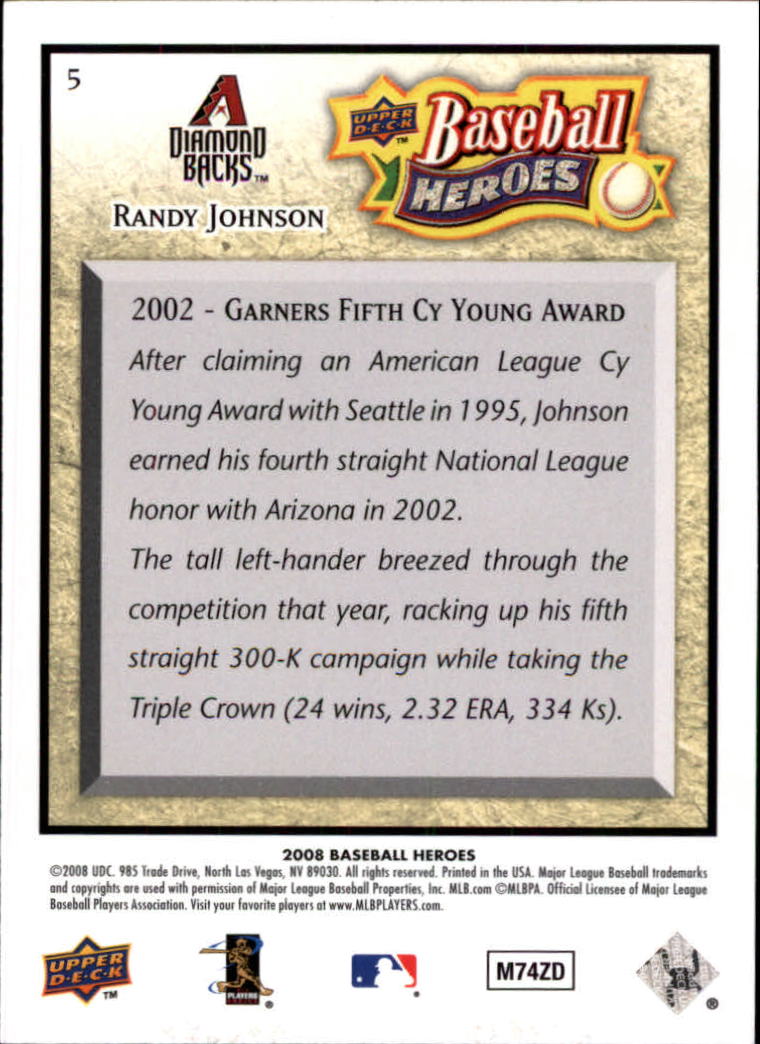 2008 Upper Deck Heroes #5 Randy Johnson back image