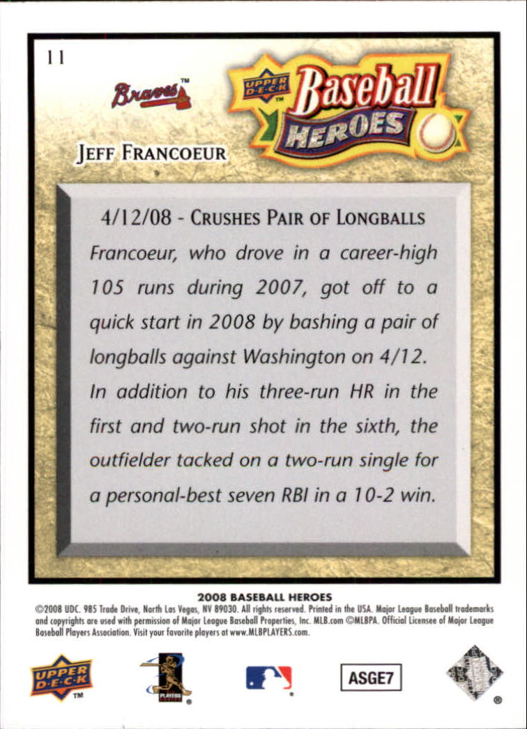 2008 Upper Deck Heroes #11 Jeff Francoeur back image