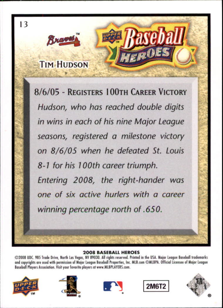 2008 Upper Deck Heroes #13 Tim Hudson back image