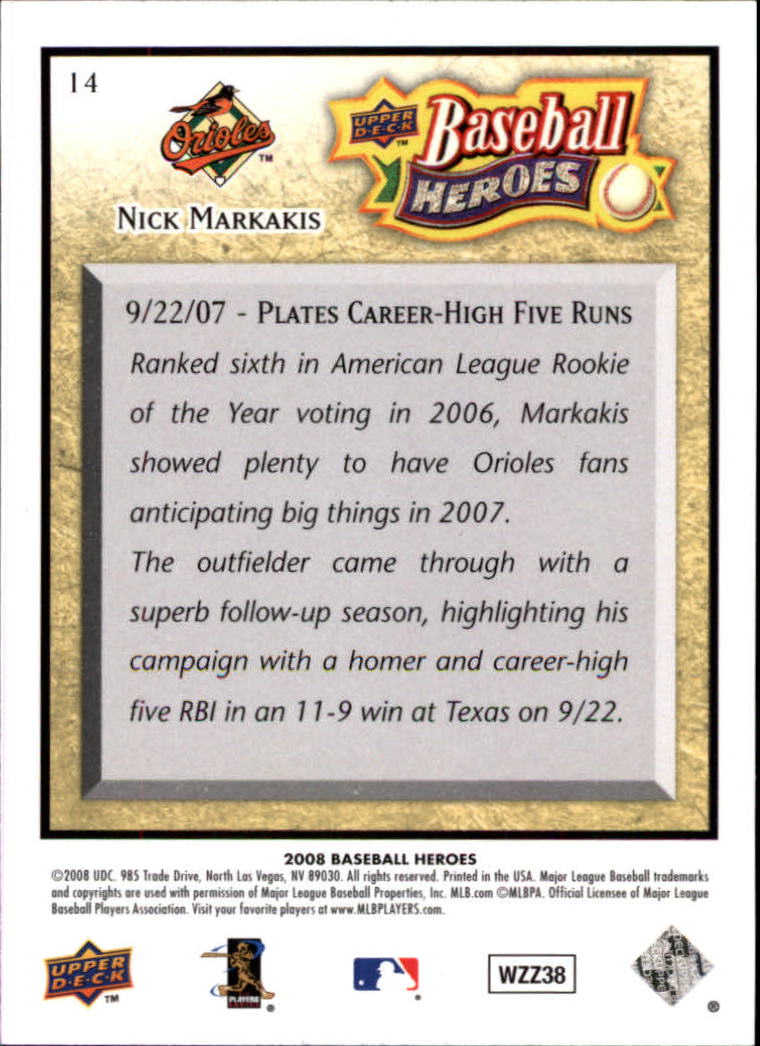2008 Upper Deck Heroes #14 Nick Markakis back image
