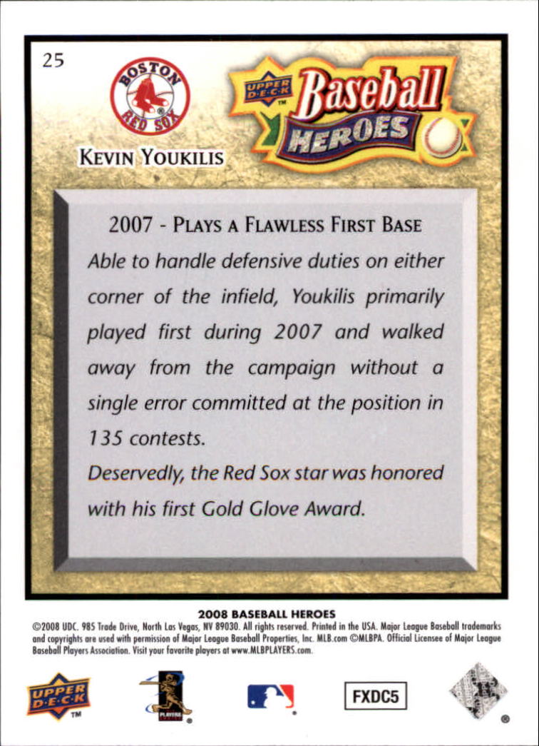 2008 Upper Deck Heroes #25 Kevin Youkilis back image