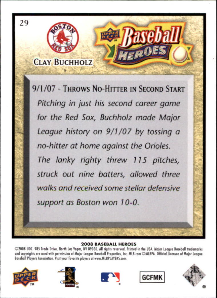 2008 Upper Deck Heroes #29 Clay Buchholz (RC) back image