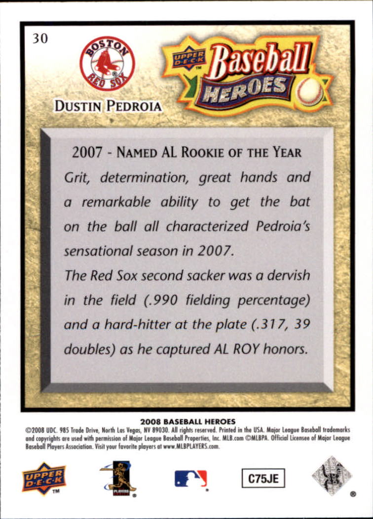 2008 Upper Deck Heroes #30 Dustin Pedroia back image