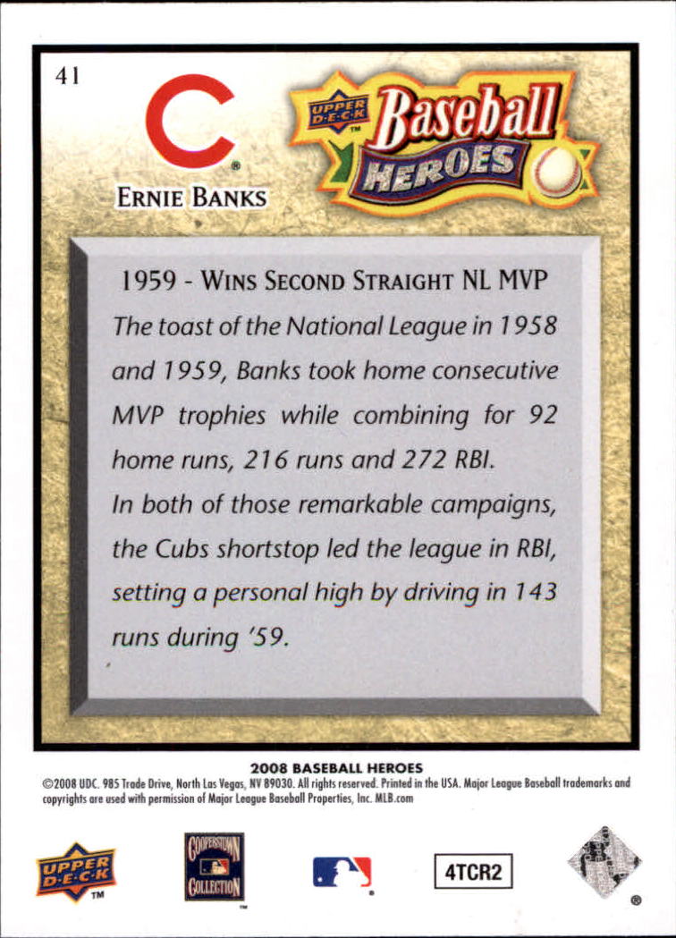 2008 Upper Deck Heroes #41 Ernie Banks back image
