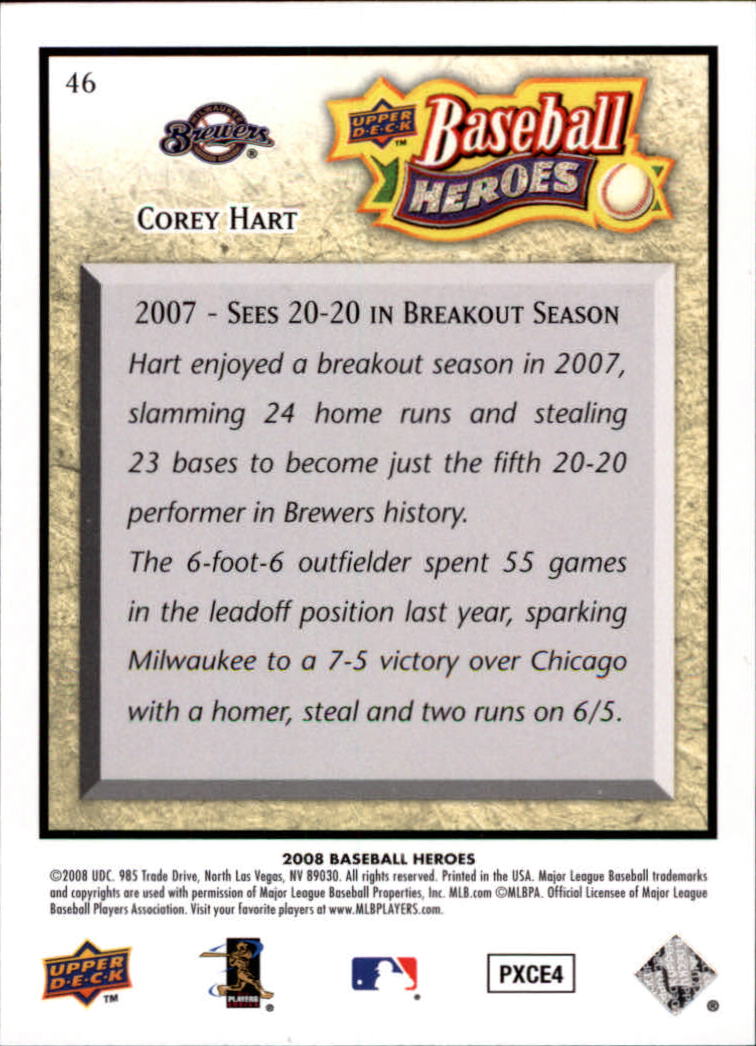 2008 Upper Deck Heroes #46 Corey Hart back image