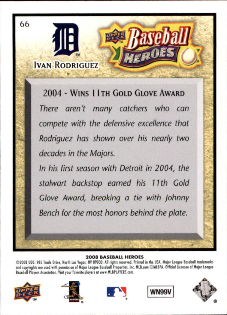 2008 Upper Deck Heroes #66 Ivan Rodriguez back image