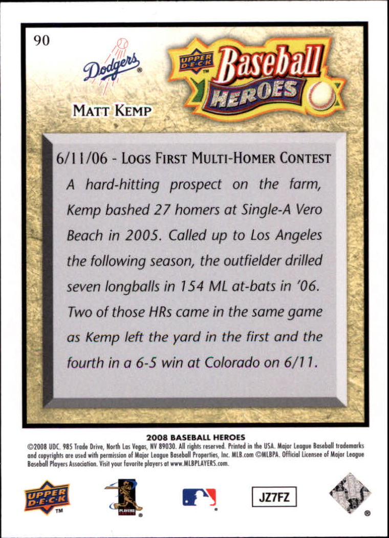 2008 Upper Deck Heroes #90 Matt Kemp back image