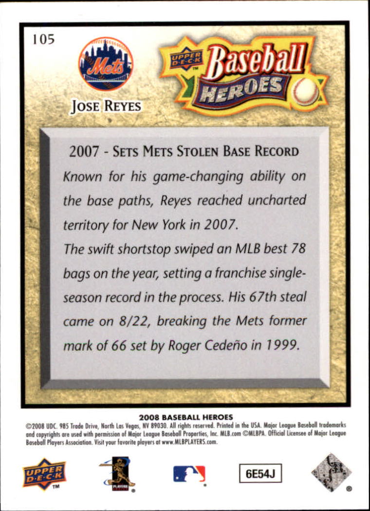 2008 Upper Deck Heroes #105 Jose Reyes back image