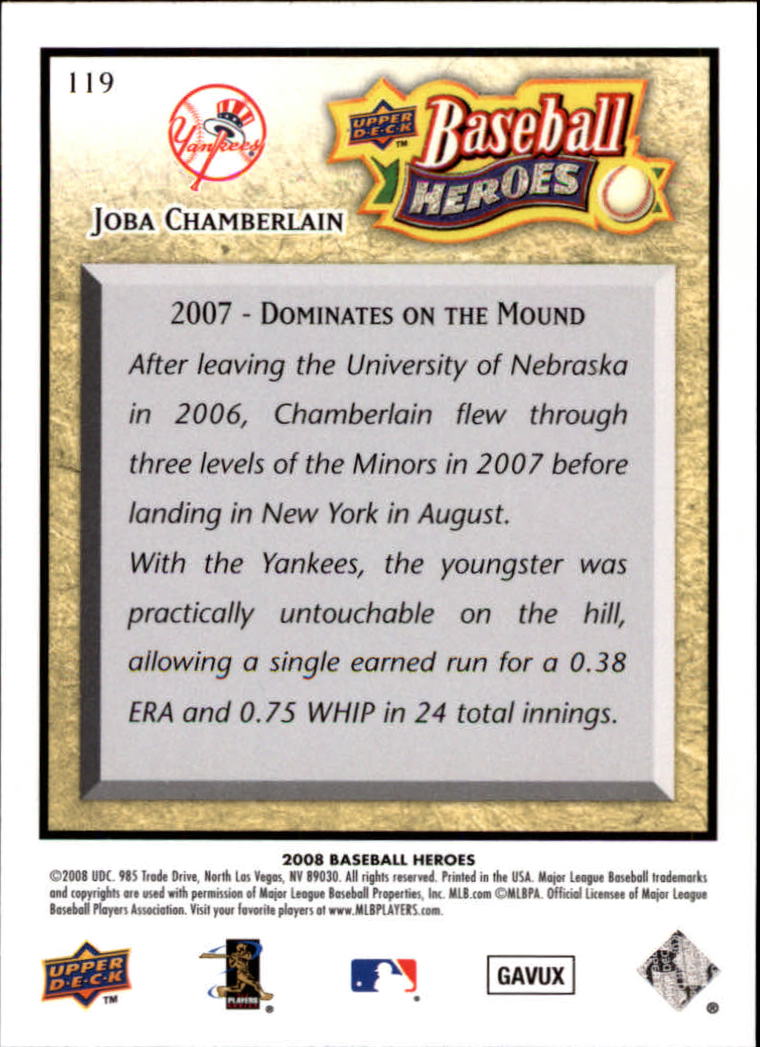 2008 Upper Deck Heroes #119 Joba Chamberlain back image
