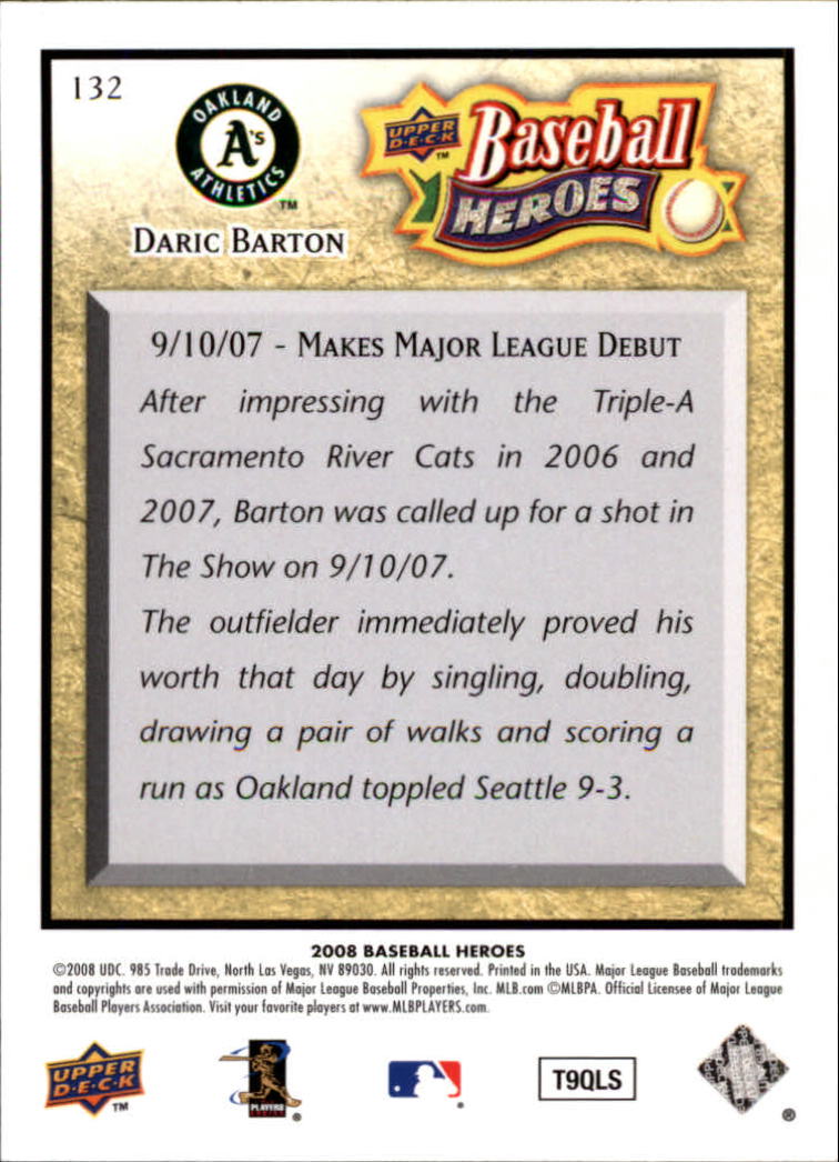 2008 Upper Deck Heroes #132 Daric Barton (RC) back image