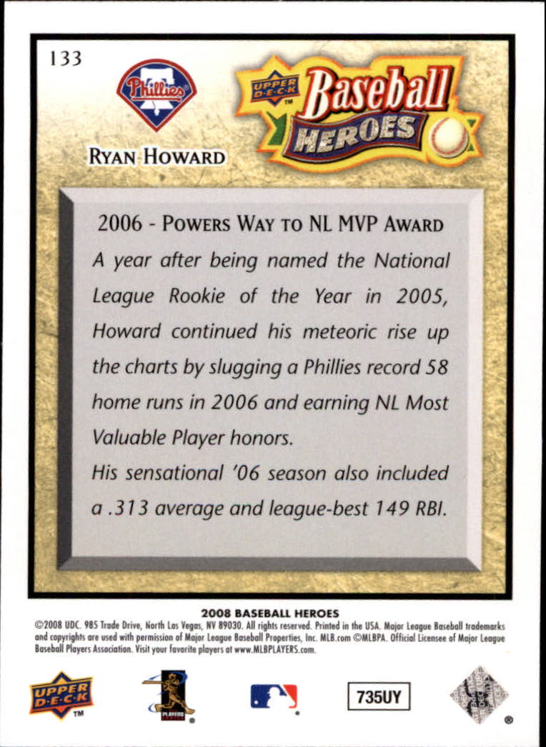 2008 Upper Deck Heroes #133 Ryan Howard back image