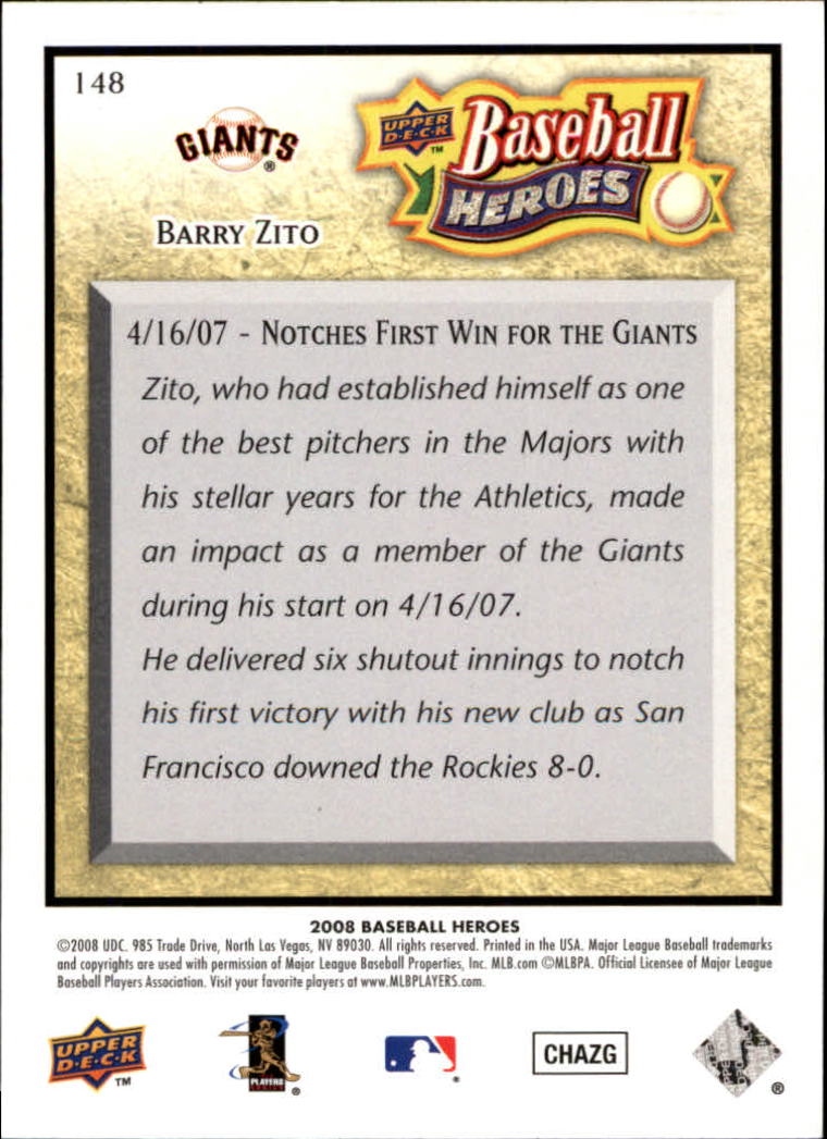 2008 Upper Deck Heroes #148 Barry Zito back image