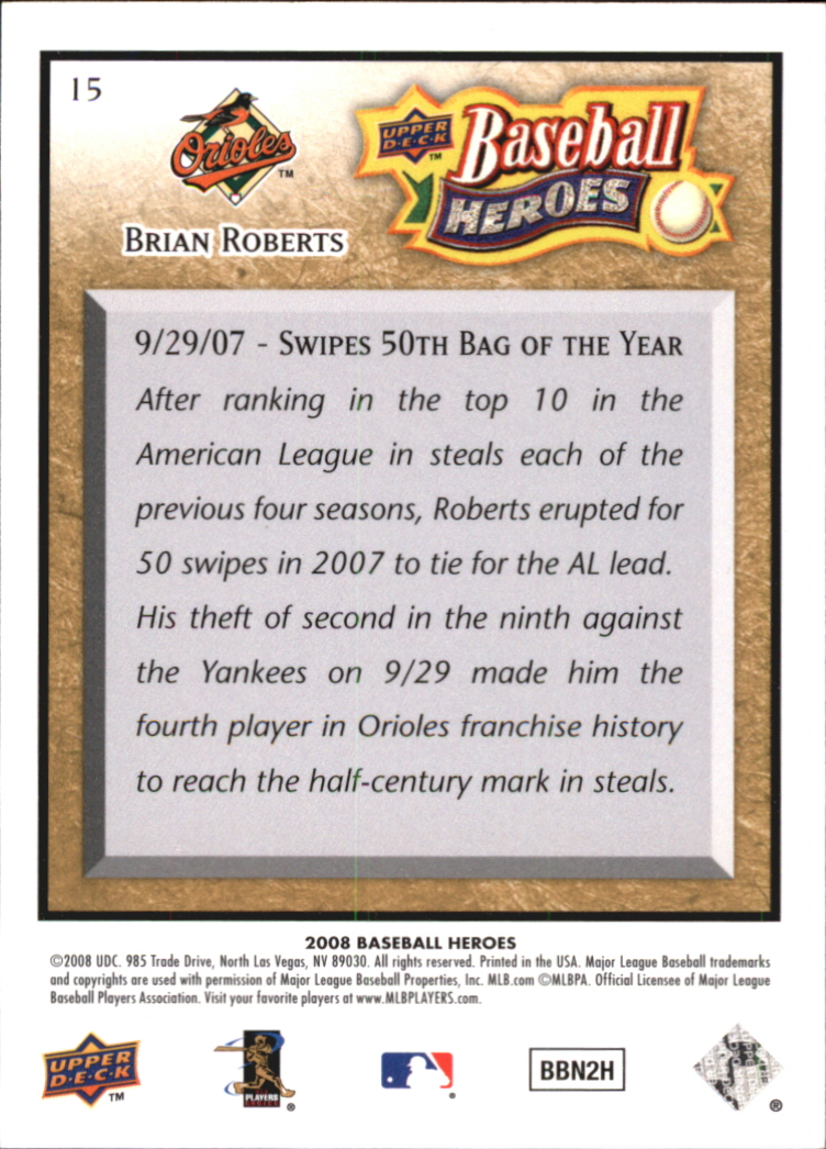 2008 Upper Deck Heroes Beige #15 Brian Roberts back image