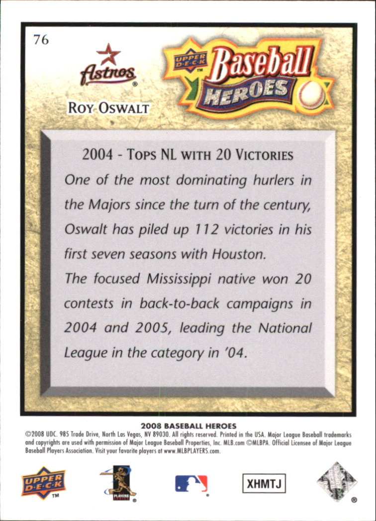 2008 Upper Deck Heroes Beige #76 Roy Oswalt back image