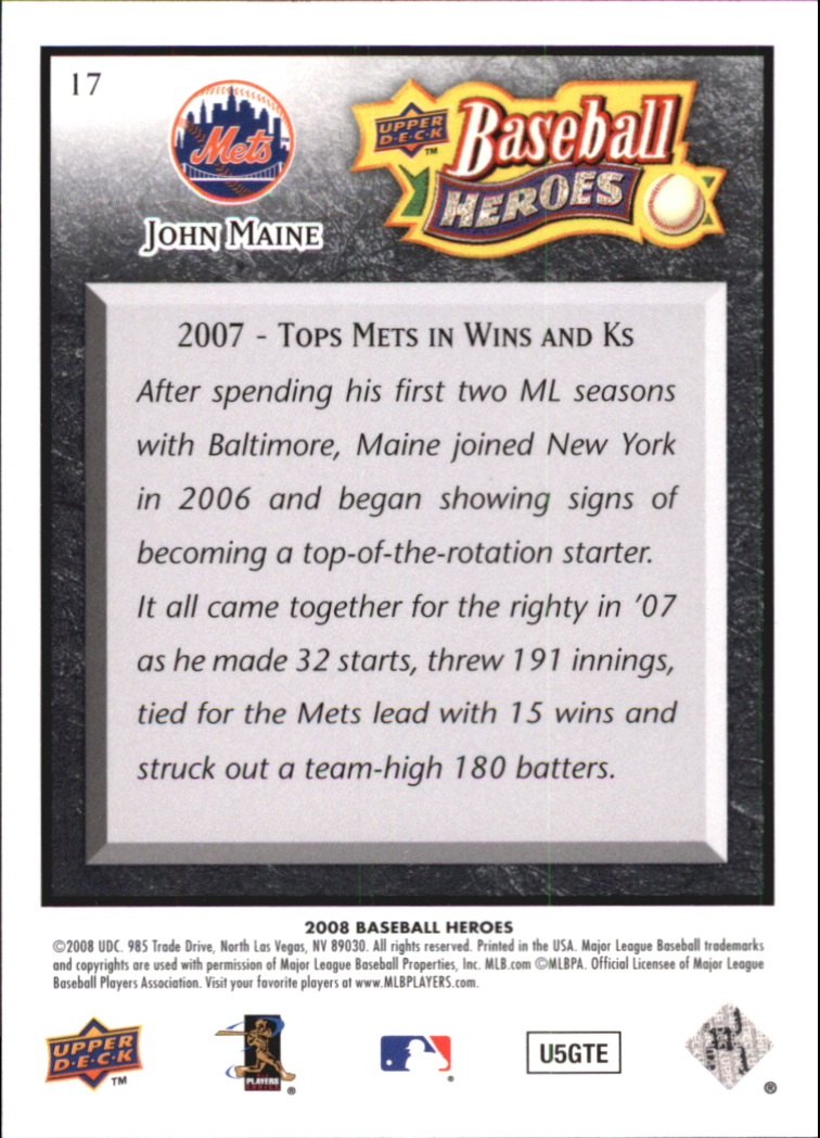 2008 Upper Deck Heroes Black #17 John Maine back image
